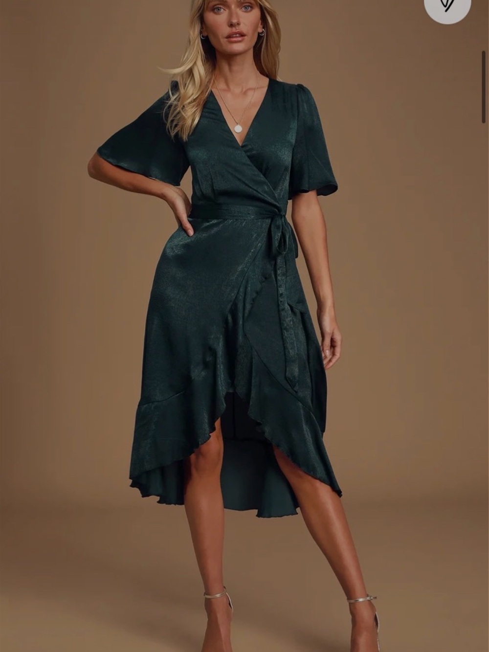 Lulu's Emerald Green Satin Wrap High-Low Dress